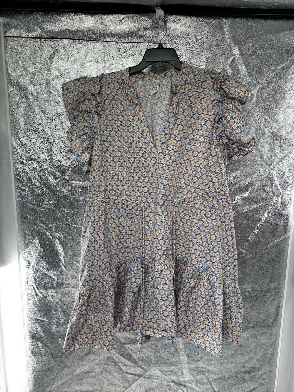 Anthropologie ruffle sleeve mini dress boho print cotton 2X - Picture 2 of 10